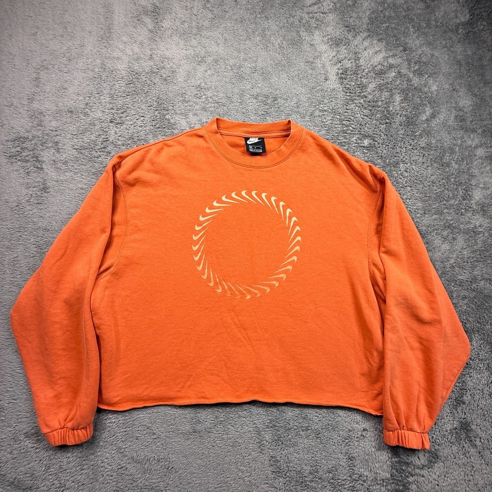 Nike Sportswear Women's Icon Clash Orange Crewneck Crop Top Sweatshirt Oversized